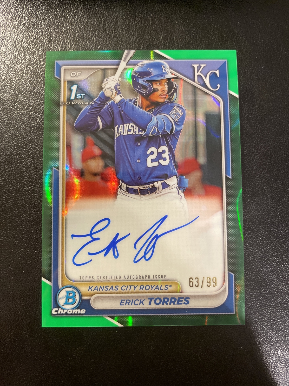 2024 BOWMAN CHROME 1st Erick Torres GREEN LAVA REFRACTOR AUTO #/99 KC Royals
