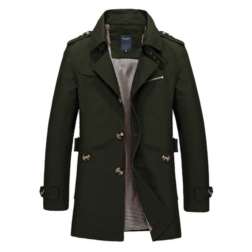 Men Trench Coat Long Jacket Autumn Winter Outwear Warm Tops Overcoat Fashion - Picture 8 of 29