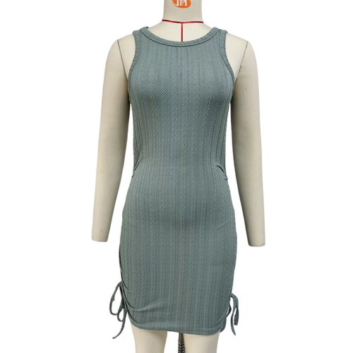 Vestido corto sin mangas con cuello redondo liso con cordón de verano para mujer - Imagen 18 de 44