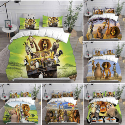 Madagascar Animal 3D Bettbezug Bettwäsche Set Kissenbezug Single Bedding Set