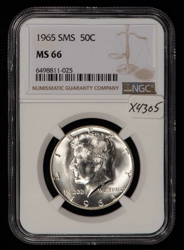 1965 SMS 50c Kennedy Silver Half Dollar - NGC MS 66 - SKU-X4305