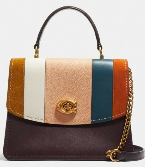 Coach 76084 Parker Patchwork Stripes Leather Top Handle Bag Purse