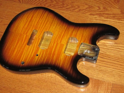 MIGHTY MITE BODY FITS FENDER STRATOCASTER 2 3/16th GUITAR NECK BURST FLAME TOP - Picture 3 of 8