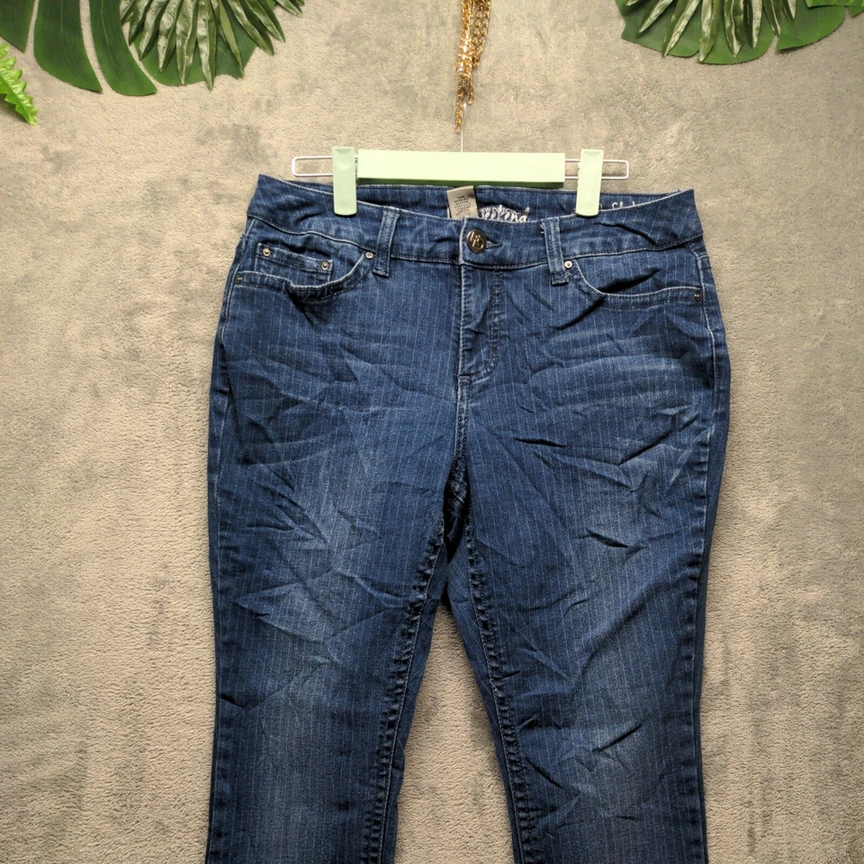 Pantalones de mezclilla New Direction para mujer W32 L30 tiro medio pierna ajustada a rayas azul lavado oscuro  Foto 2 de 4