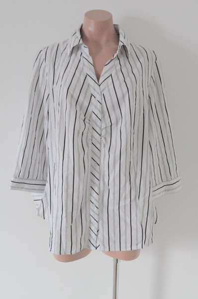 Autograph Top Button Up Shirt Womens plus 16 White Black Stripe 3/4 Sleeve