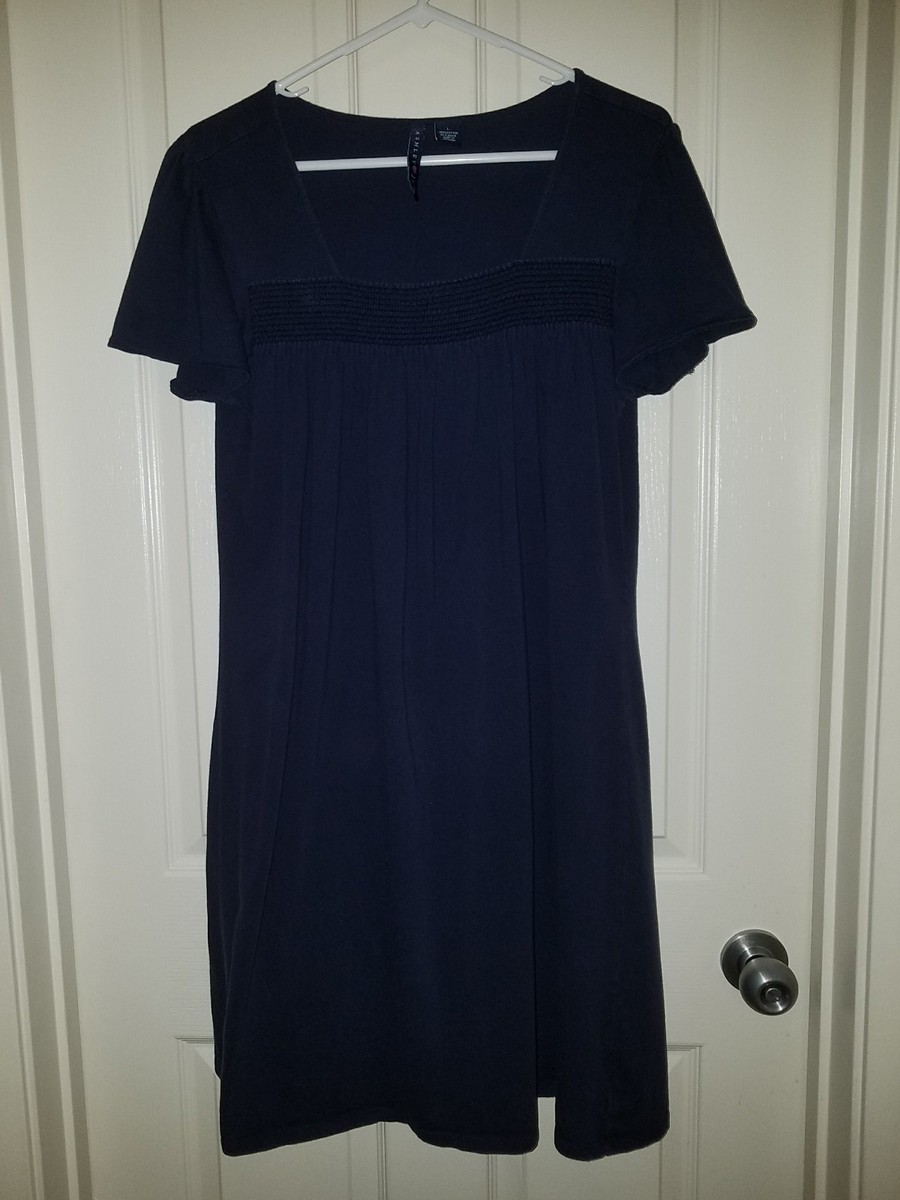 Ashley Judd Navy Blue Rusched Short Sleeve Dress, Large L. *Free Shipping*
