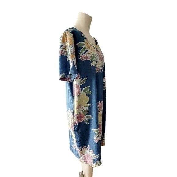 Vestido recto Denim&Co estampado floral azul elástico talla grande nuevo sin etiquetas Foto 4 de 4