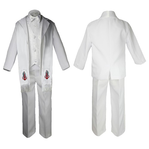 Baby Boy Baptism Formal White Paisley Suit Silver Maria Guadalupe on Stole SM-20 - Picture 11 of 20