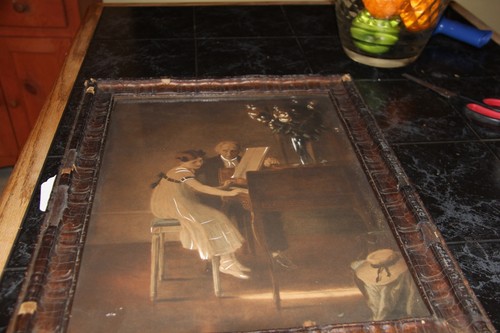 Impresión vintage de la primera lección de piano enmarcada por Jules A. Muenier 20" x 17" - Imagen 2 de 3
