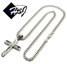 30"MEN's Stainless Steel 6mm Silver Cuban Curb Chain Necklace Cross Pendant*A