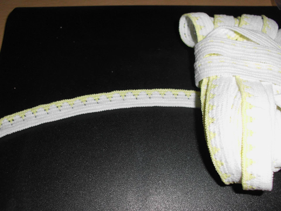 MARKENLOS 1,05 € / m ) 5 m Gummiband Gummiborte Weiß - Gelb .ca 10 mm ( GW G Ke 10 mm