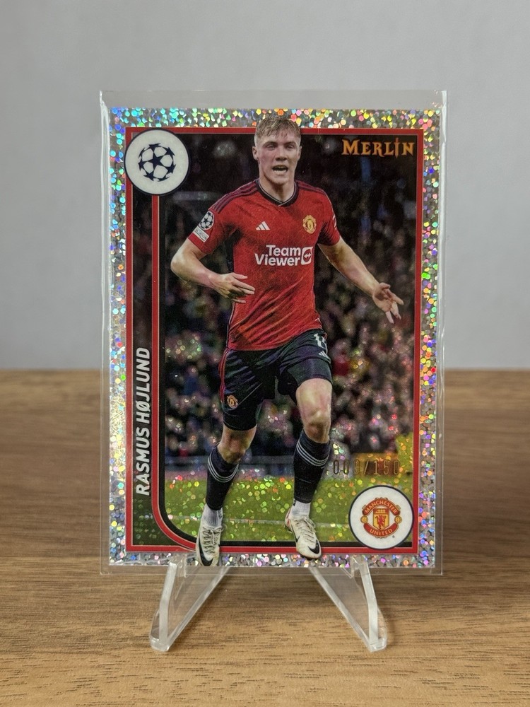 2023-24 Merlin UEFA Rasmus Hojlund Speckle Refractor 009/150 Man Utd #81