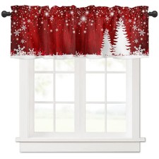 Christmas Curtain Valances for Kitchen Windows 54x18 Inch Winter Xmas Tree Sn...