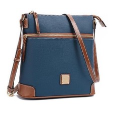 Crossbody Bags for Women Multi Zipper Pockets Shoulder A01 Blue With Brown