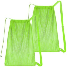 NATURAL STYLE 2 Packs Swim Bag Mesh Drawstring Backpack Oversized 18" x Green