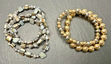 2 SETS OF STACKABLE STRETCH BEADED BRACELETS : SILVER TONE  GOLD TONE M292