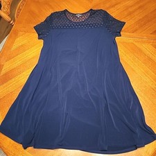 Nina Leonard Women's Navy Blue Swing Dress Short Sleeve Size XL