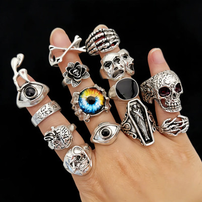 10-50pcs Skull Gothic Rings Bulk Stainless Steel Punk Biker  Hip Hop Jewelry