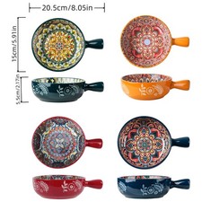 Bohemia Ceramic Handled Bowl Set  Kitchen Serving Bowl for Rice Soup Dessert