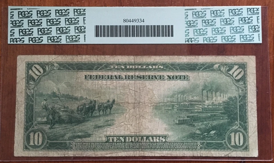 1914 $10 RED SEAL FRN *RARE ST LOUIS Fr 899a Low Serial* Undergraded PCGS 12 - Image 2 of 3