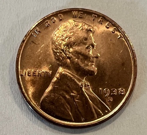 1938-D Lincoln Cent BU From Mint Roll - Really Nice High Grade Coin!! #17
