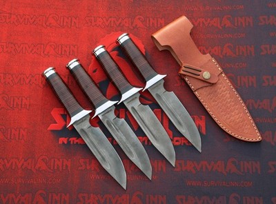 Lot of 4 Handmade D2 steel Hunting knives , Leather stacked handle knives