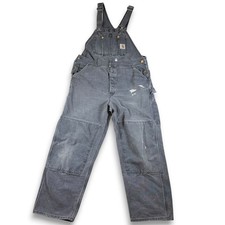VTG Carhartt 5FB Double Knee Bib Overalls 40x30 Black 80s 90s UGWA Distressed