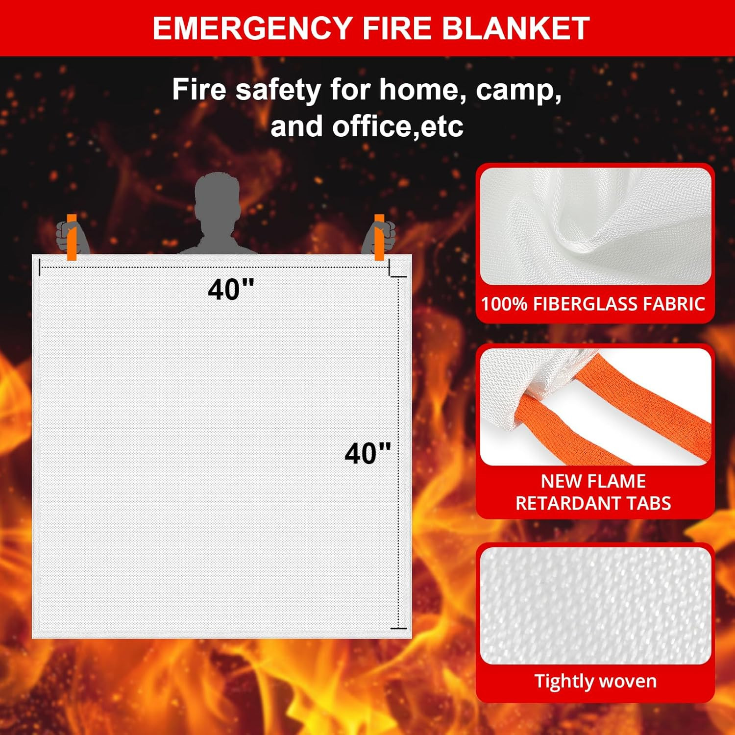 Emergency Fire Blanket for Home and Kitchen - 2 Pack 40"X40" Flame Suppressio...