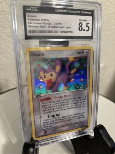 CGC 8.5 Aipom Reverse Inverted Holo EX Unseen Forces 34/115 Pokemon 2005