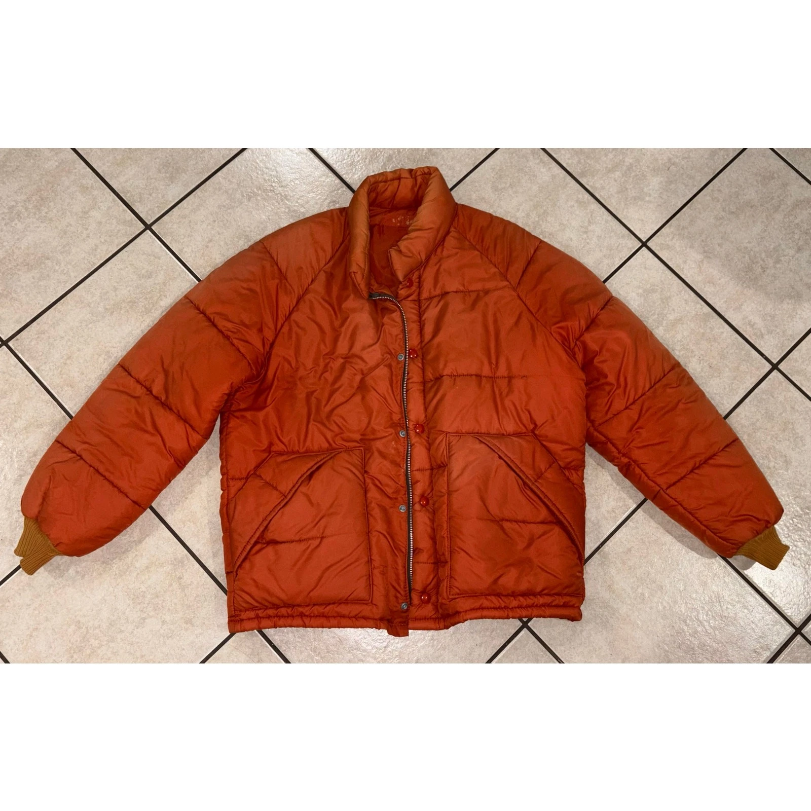 Vintage puffer zip jacket orange waterproof polyester medium