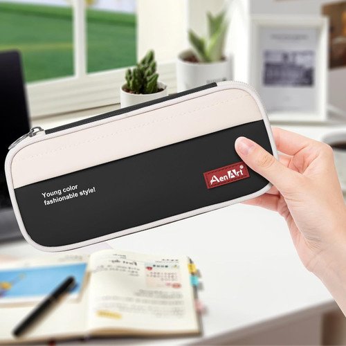 Aen Art Pencil Pouch, Big Capacity Waterproof Case, Sturdy Black