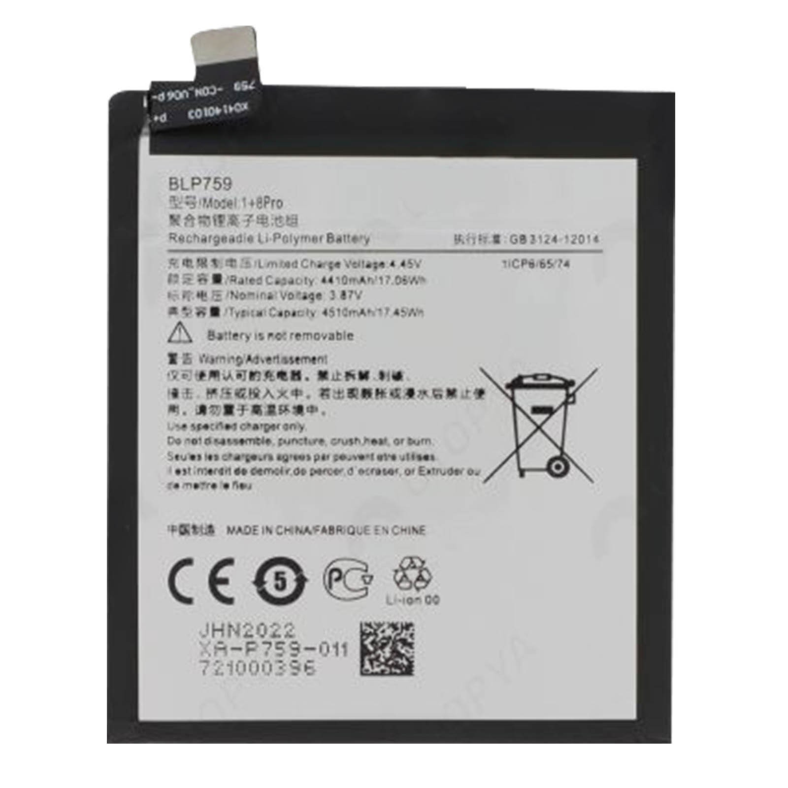 Batterie OnePlus 8 Pro BLP759 accumulateur interne de secours 4510mAh