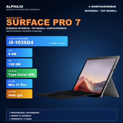 Microsoft Surface Pro 7 i5-1035G4 8GB 128GB SSD Windows 11 Pro Touchscreen