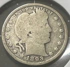 1893-S Barber Quarter 90% Silver 25c US Type Coin San Francisco Mint