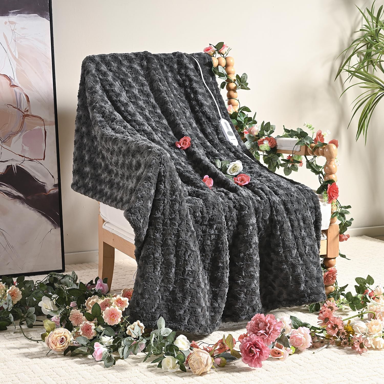 Heated Blanket Throw 50" x 60", Electric Blanket with a Cont