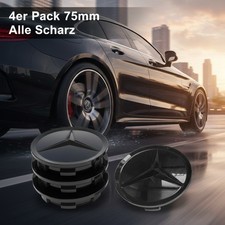 4x 75mm Nabendeckel für Mercedes Benz Schwarz Glänz Felgenabdeckung Nabenkappen