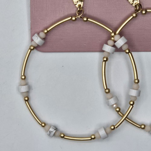 NWT Emberly Gold Tone Oversized Beaded Drop Hoop Earrings - Picture 3 of 4