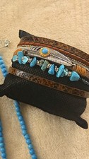 Faux Turquoise Beaded Necklace Bracelet Jewelry Set Fashion Chic western boho