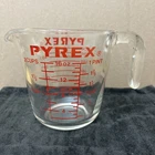 Vintage Pyrex #516 2‑Cup Glass Measuring Cup J‑Handle Metric Corning NY USA