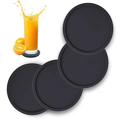 Non-Slip Round Black Silicone Coasters Non-slip Cup Mats Pad Drinks Table Glass - Image 1 of 4
