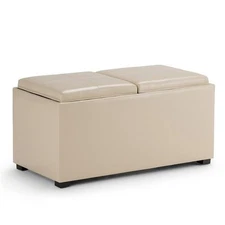 Simpli Home Avalon Faux Leather 5 Piece Storage Ottoman in Cream