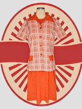 MONTGOMERY WARD Groovy 2 Pc Orange Suit Dress Jacket PLAID Polyester Women's M
