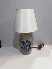 Eldreth Pottery Table Lamp Floral Salt Glaze 1994 Vintage Stoneware Lancaster