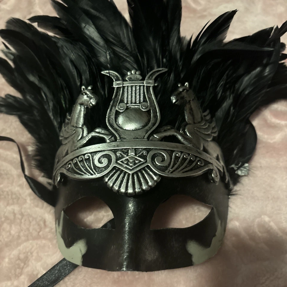 Venetian Brocade Lace Mardi Gras Prom Masquerade Ball Mask with Feather Blue - Image 3 of 4