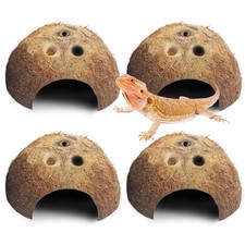 Natural Coconut Reptile Hideouts Lizard, Coco Hut Hermit Crab Hut Aquarium Fi...