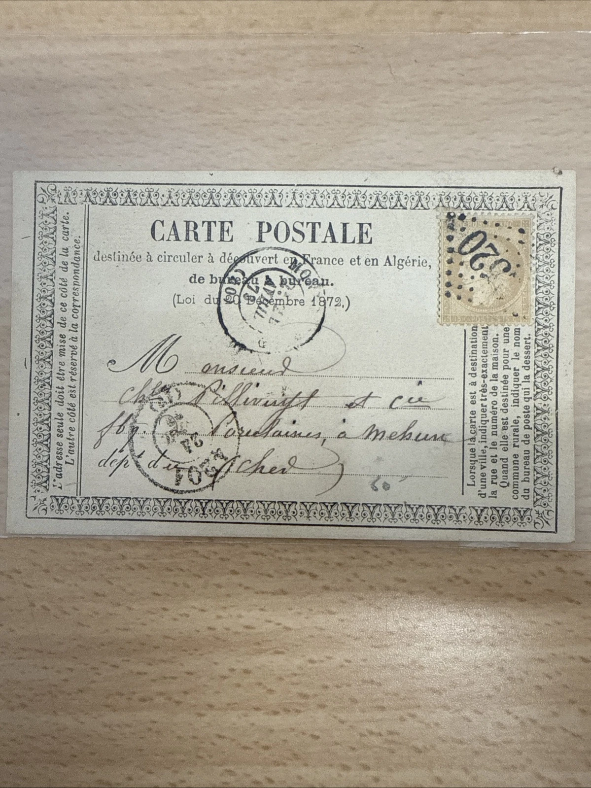 CPA Carte Postale Ancienne Timbre 1872 1873 1874 1875 … À Identifier