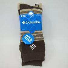 Columbia Mens Wool Blend Crew Socks 2 Pair Brown For Shoe Size 6-12 Thick