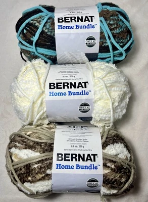 Bernat Home Bundle Yarn 8.8 Oz Skeins Assorted #6 Super Bulky Lot Of 3 - Image 1 of 4
