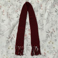Vintage 70s Checkered Scarf Fringe 3D Double Sided Red Black Adjustable Width