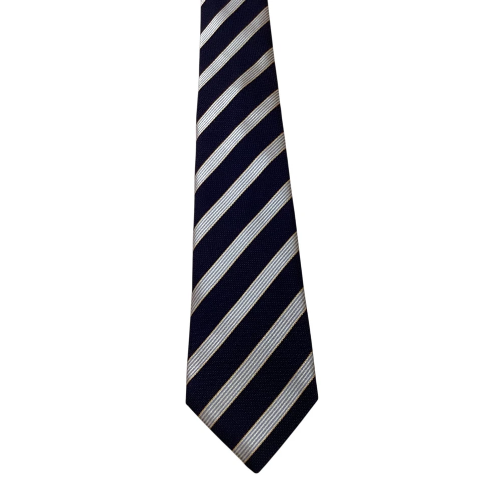 Corbata de seda para hombre ISAIA Napoli SEVENFOLD ITALIA de lujo a rayas azul/blanco usada en excelente estado Foto 2 de 4